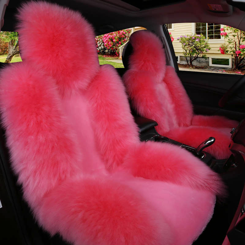 

dhl 1Pcs Set Car Front Seat Cover Fur Car Seat Steering Wheel Cover Pink Wool Winter Chair Warm Automobiles Seats Cover Faux Wool Auto