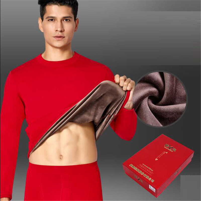 

Winter Suit Wear Plus Velvet Thick Warm Thermal Underwear Set Long Johns For Male Warm Thermal Clothing, Black