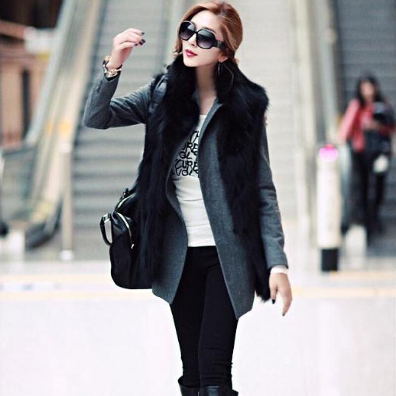 

Best selling! 2016 new fashion women faux fur vest Long section luxurious slim warm mandarin collar fur vest Plus size S~2XL, Black