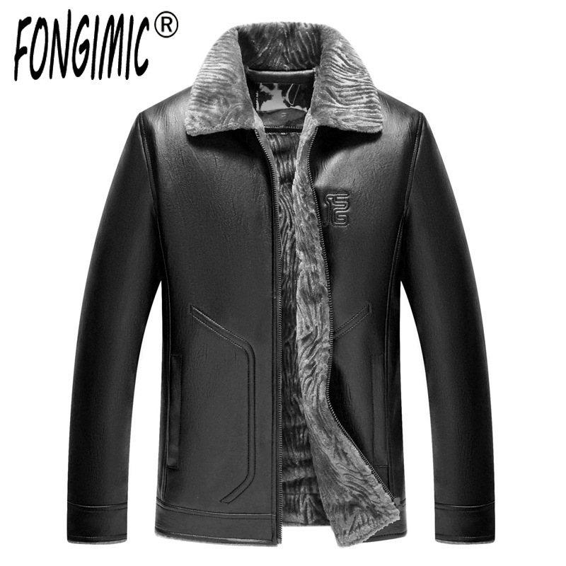 

2019 New Winter Leather for Middle-aged and Elderly Men with Casual Lapel and Velvet To Keep Warm PU Leather Coat Black Jacket