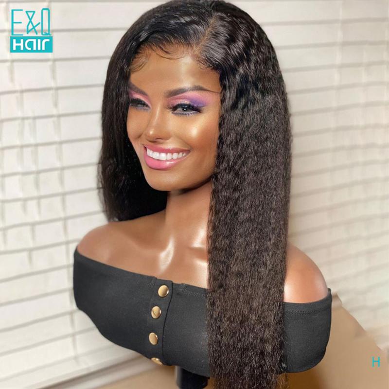 

Kinky Straight Wig 13x6 Lace Front Human Hair Wigs For Women Pre Plucked With Baby Hair Brazilian Remy Italian Yaki Human Wig, As pic