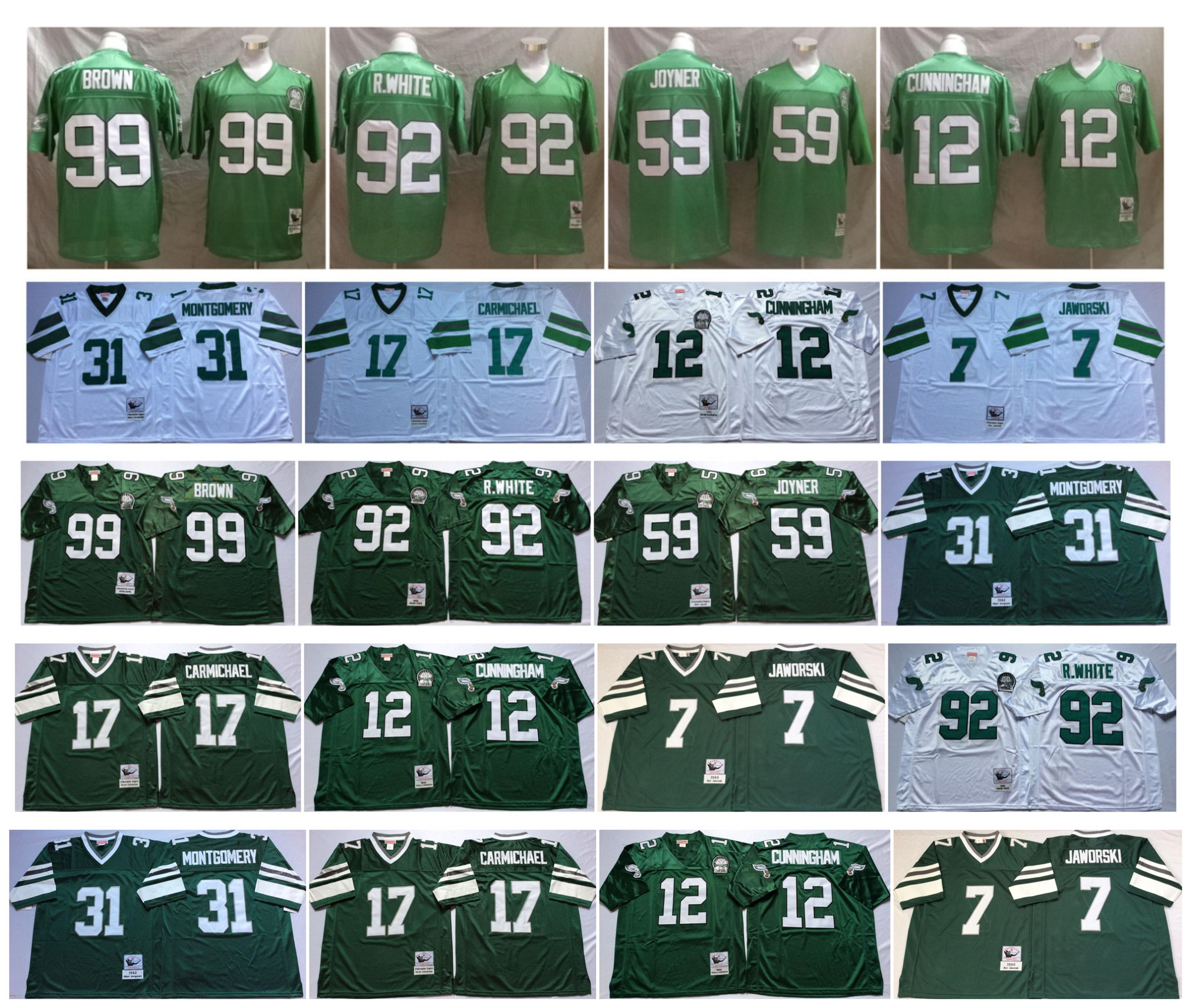 

Retro Jersey 12 Randall Cunningham 92 Reggie White Jerome Borwn Wilbert Montgomery Harold Carmichael Ron Jaworski Joyner Green M&N Football, Black