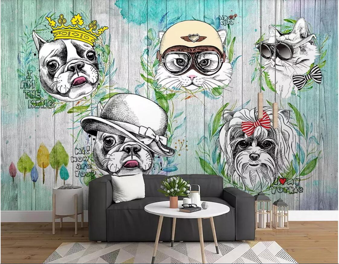 

3d wallpaper custom photo mural Hand drawn animal cat dog cartoon background wall decorative painting landscape wall tapestry 3d, Pictures show