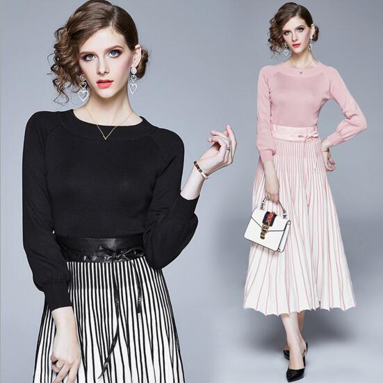 

Autumn and winter new fashion show thin knitting medium long base dress, Black