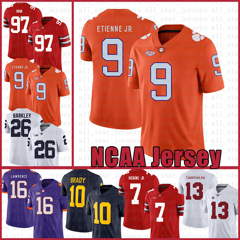 

Clemson Tigers American football Jersey 16 Trevor Lawrence 9 Travis Etienne Jr. sports wears white Tom Brady Saquon Barkley, Ncaa (hongchao)