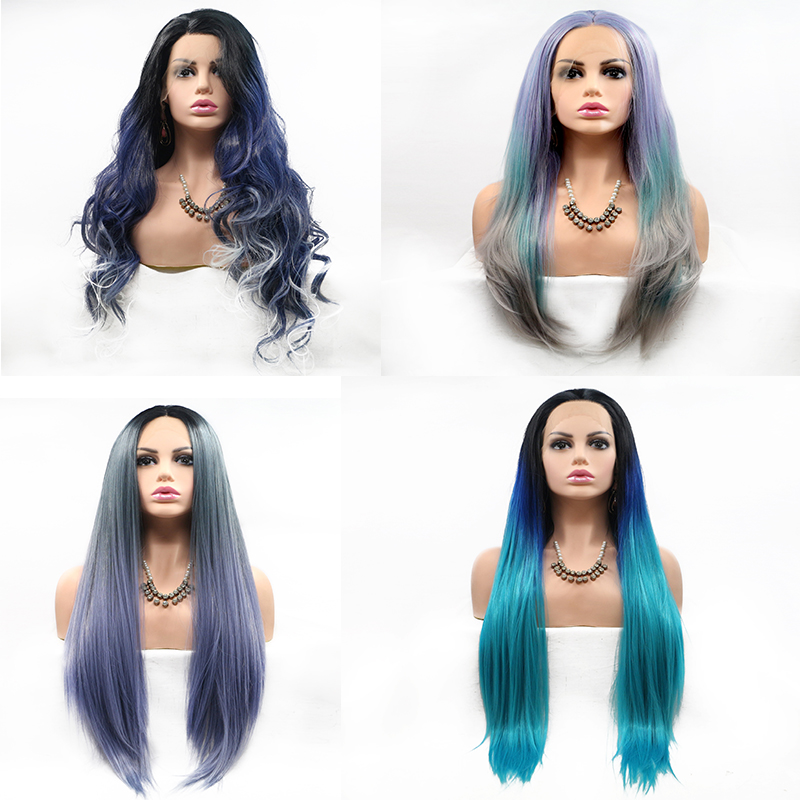 

Synthetic Wigs Body Wave or Long Natural Straight Natural Hairline Heat Resistant Fiber Different Colors 24 inch, Ombre three tone color