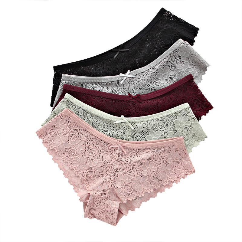 

Women Sexy Panties Flower Lace Briefs Female Erotic Thongs G-string Sexy Lingerie Transparent Underwear, Pink