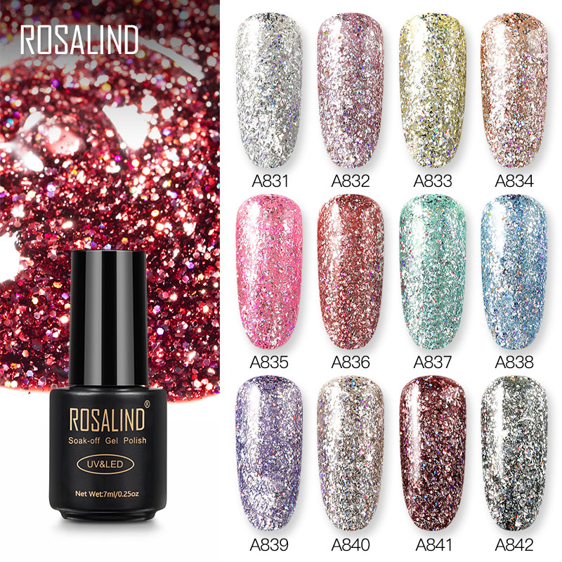 

ROSALIND Rainbow Glitter Platinum Gel Nail Art For Manicure Top Base Primer Gel Varnishes Design 7ml Soak Off Nails Lacquer, Ratop