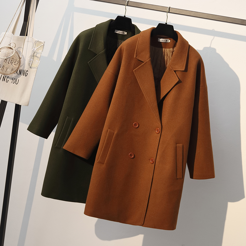 

2019 New Autumn Women Woolen Coat Warm Long Sleeve Loose Plus Size Outwear Jacket Ladies Winter Casual Elegant Overcoat, Army green