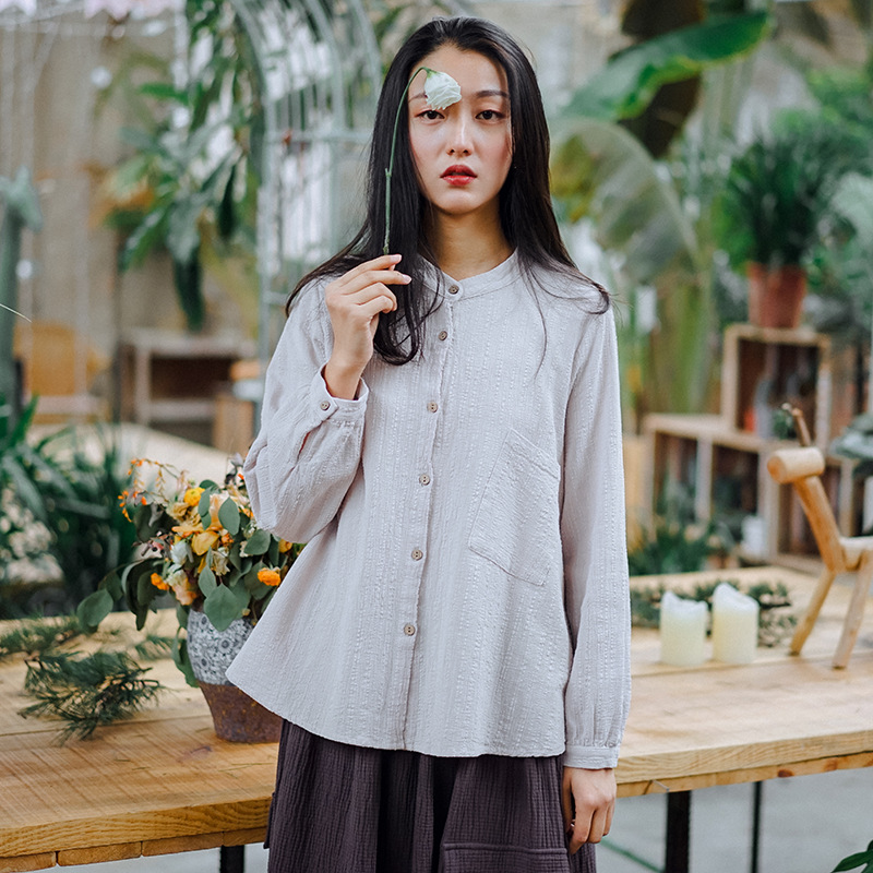 

Women Spring Loose Vintage Solid Color Blouse Tops Ladies Vintage Shirt Female 2020 Pocket Shirts Tops, Pink