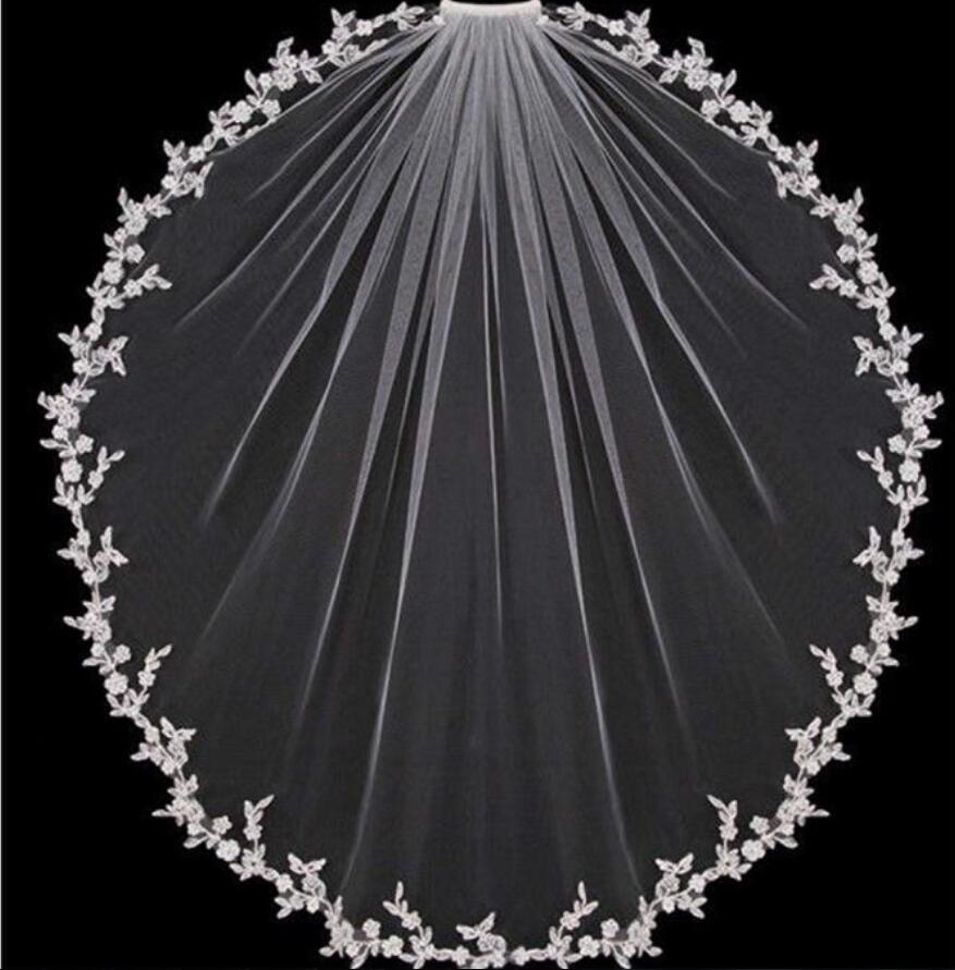 

New Arrival One Layer Fingertip Wedding Veils Applique Edge Cheap Soft Tulle Bridal Veil For Bride With Comb, Ivory