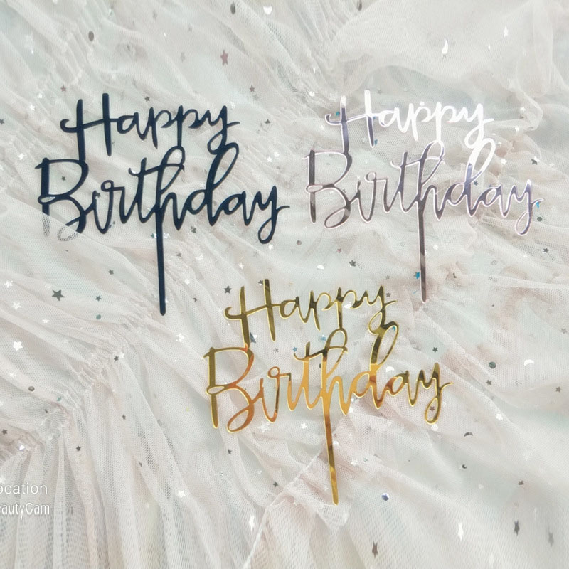 

Cute Happy Birthday Rose Gold Cake Toppers Gold Glitter Acrylic Cupcake Flag Cake Decorations Party Gifts ZC1714