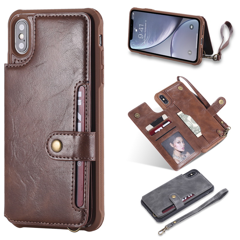

For iPhone X XR XS Max Luxury PU Leather Card Slots Stand Personalized Phone Case Slim Cover For iPhone 11 Pro Max 6 6S 8 7 Plus, Red