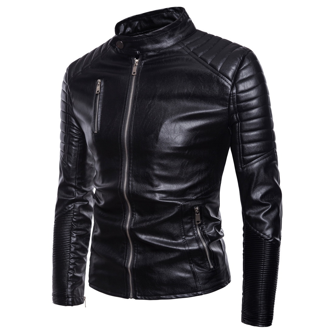 

Fashion Designer Men PU Leather Jacket New British Style Mens Leather Jacket Motorcycle Jacket Male Coat Black Size -2XL