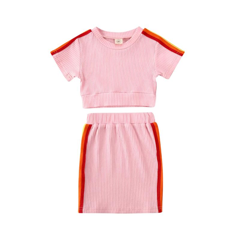 

Toddler Kids Girl Clothes Set 2pcs Baby Girl Summer Outfits Short Sleeve T Shirt Skirts 2pc Outfits Sets 2-6Years, Pink