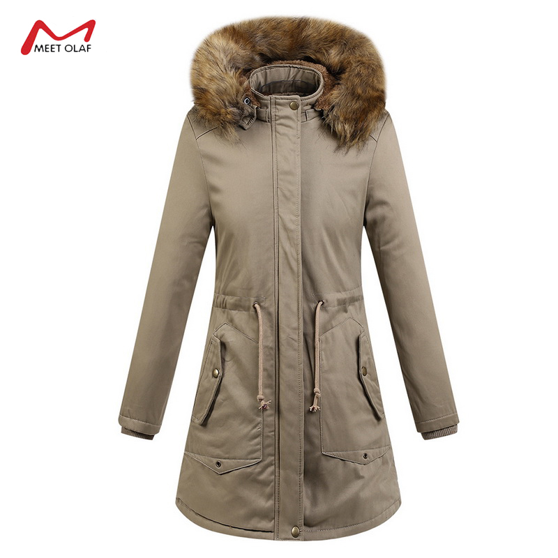 

Autumn Winter Women Medium Length Casual Cotton-padded Jakcet Hooded Thick Parka Vintage Solid Outerwear Plus Size CA6564, Green