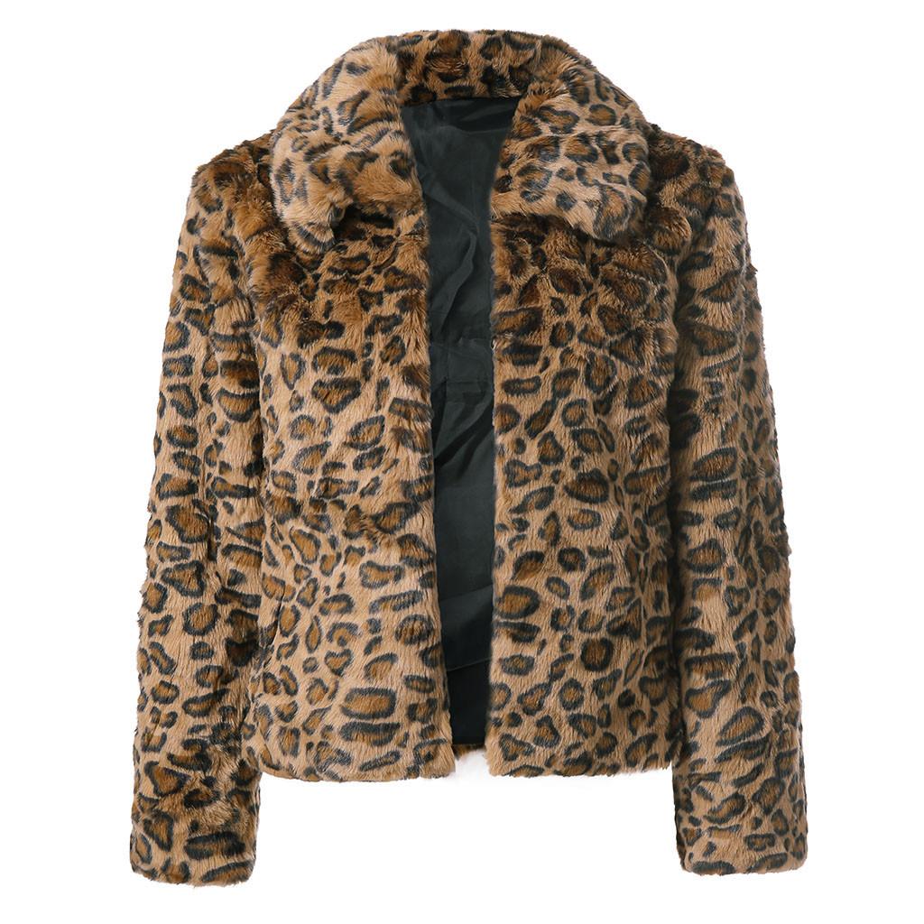 

2019 New Jackets Parka Womens Leopard Print Artificial Coat Jacket Winter Parka Outerwear Casual Windbreak Jackets Men, Black;brown