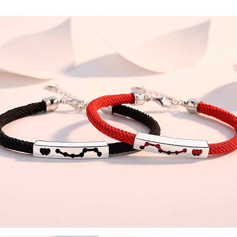 

2pcs Couple Bracelet 925 Silver Dipper Custom Name Charm Bracelet Black and Red Holiday Gift for Men Women #30