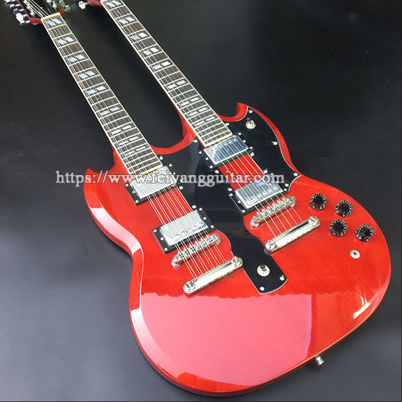 

High quality double-headed electric guitar, mahogany red wine paint, custom electric guitar, guitar. Free delivery of musical instruments