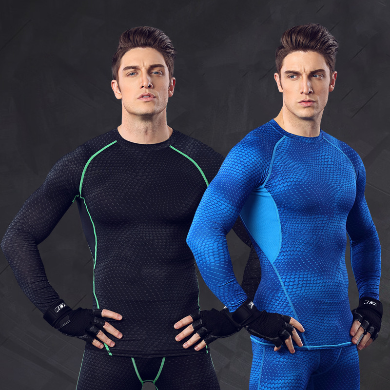 

Men's Compression Tights T Shirt Running Bicycle Fitness tees Long Sleeve Outdoor Moisture Wicking Quick-drying, Blue