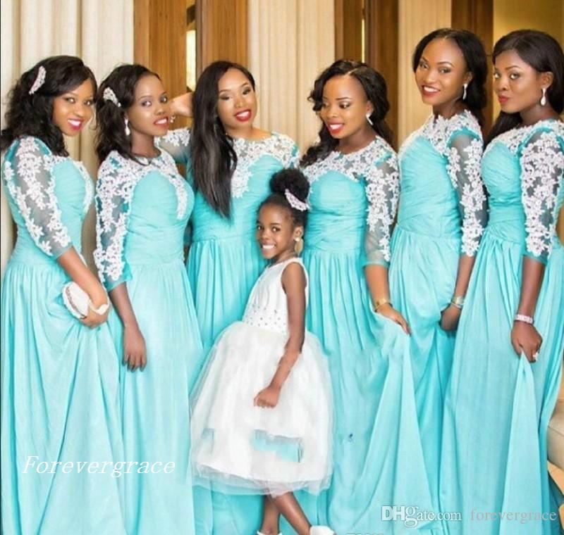 

2019 Cheap Turquoise Long Bridesmaid Dress Jewel Country Beach Garden Formal Wedding Party Guest Maid of Honor Gown Plus Size Custom Made