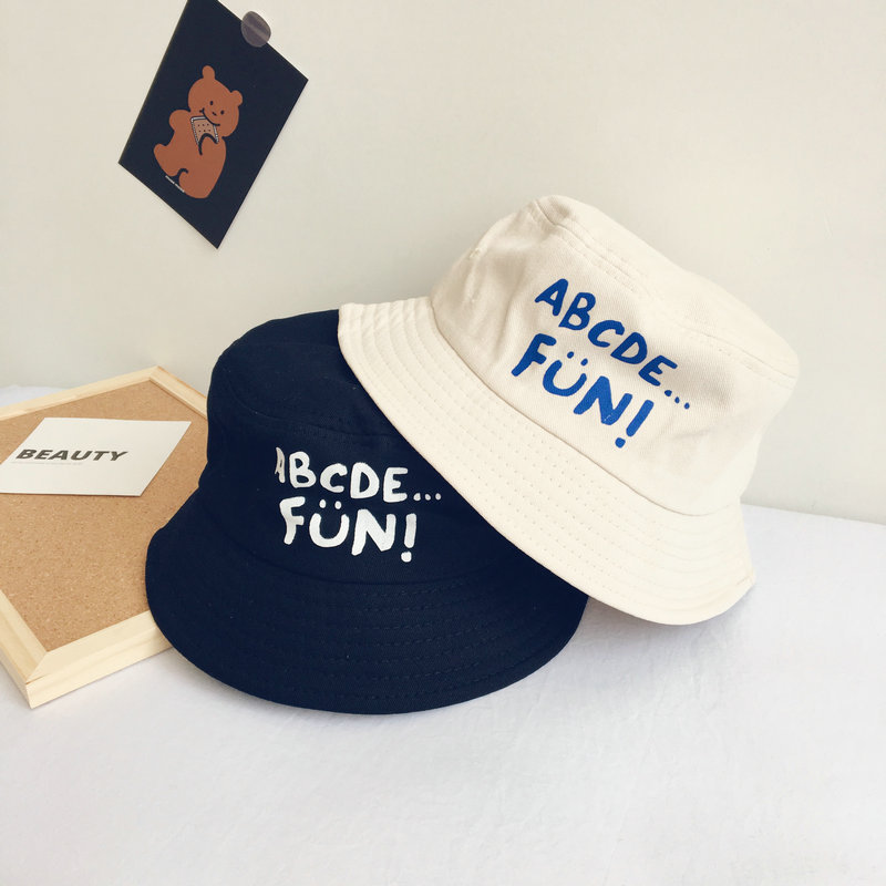 

Korean version of the ins wind solid color letter children's shade fisherman hat spring and summer new fashion boy flat hat, White