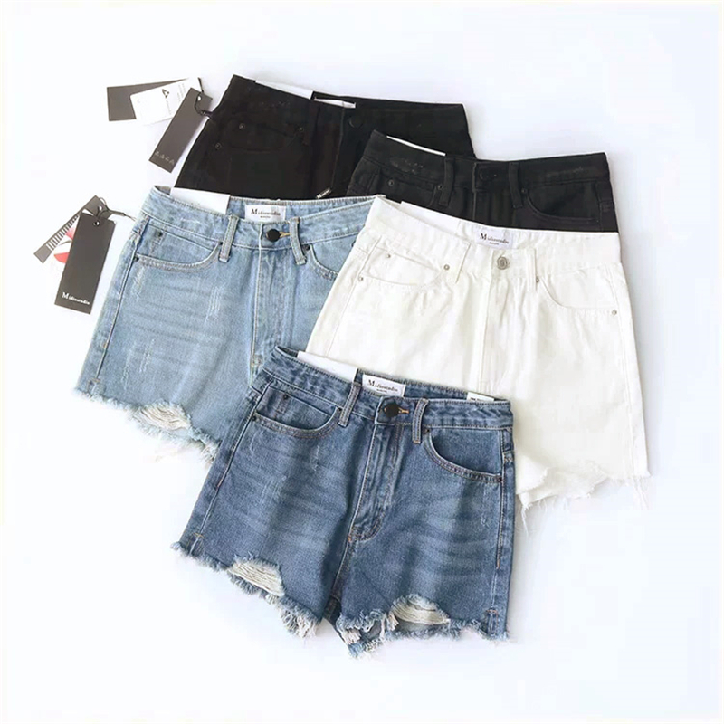 

Summer Fashion blue Do old Style female worn burr high waist denim shorts women black Casual hole jeans shorts girls hot short
