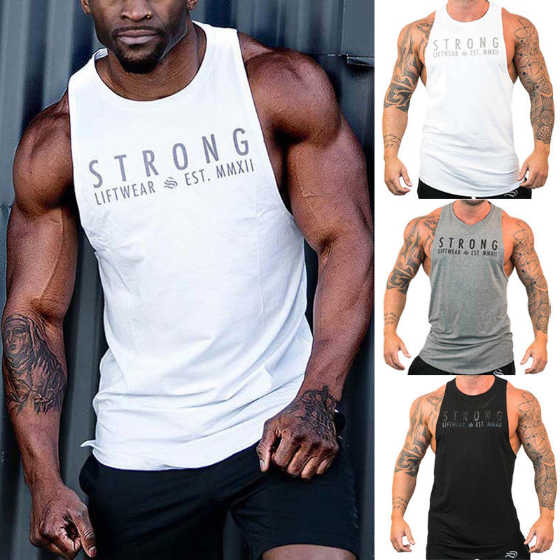 

Fashion Mens Fitness Activewear Tops T-Shirt Bodybuilding Muscle Tee Vests, Grey