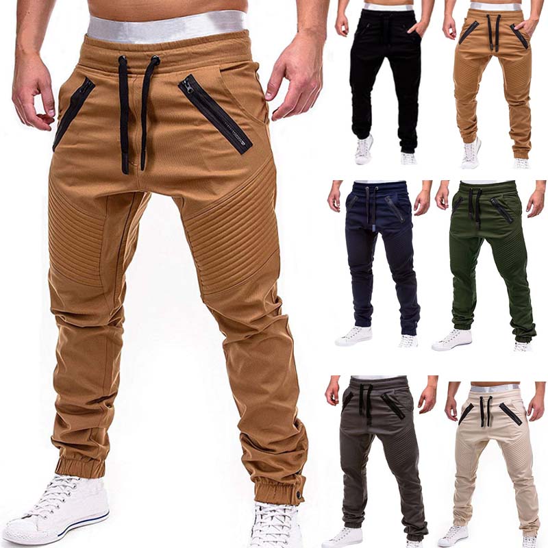

men's cargo pants autumn hip hop harem joggers male trousers men solid multipocket skinny fit sweatpants, Grey dk17