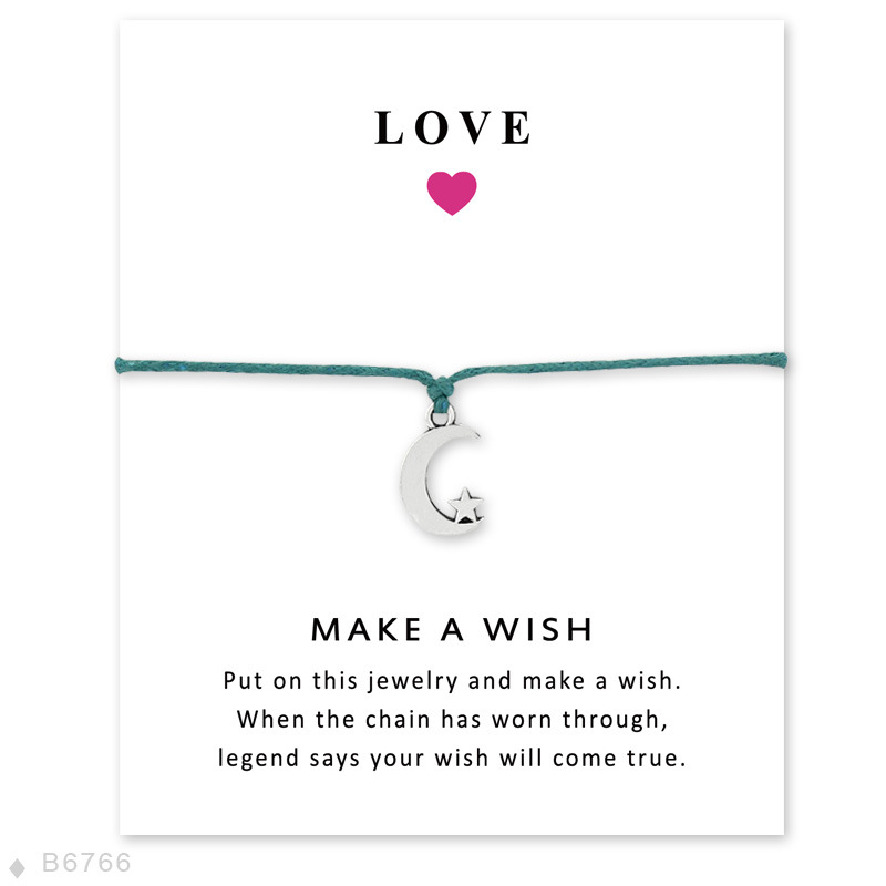 

New Moon Star Handmade Rope Charm Bracelets for Women Men Friendship Statement Best Wish Jewelry Gift With Card