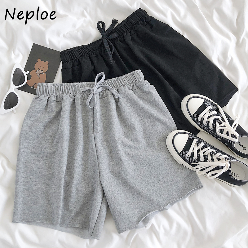 

Neploe Shorts Women 2020 Summer Korean Solid Lace Up Stretch High Waist Bottoms Casual Loose Wide Leg Short Feminimos 1E517, Gray