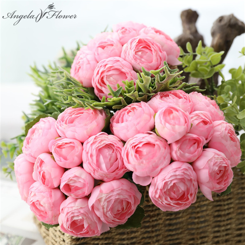 

10heads/bouquet artificial bridal bouquet rose DIY hand flower home hotel garden hotel decor wedding flowers fake flores Lulian, Pink