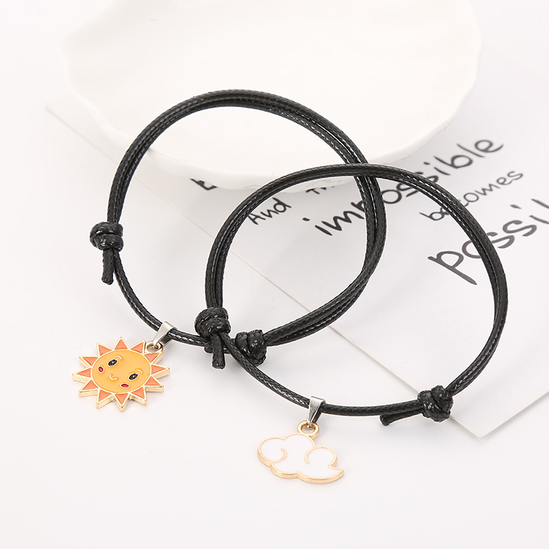 

2 Pcs/set, Sun And Cloud Bracelets For Lovers Creative Couple Bracelet For Women And Men Simple Fashion Rope Bracelets Gifts