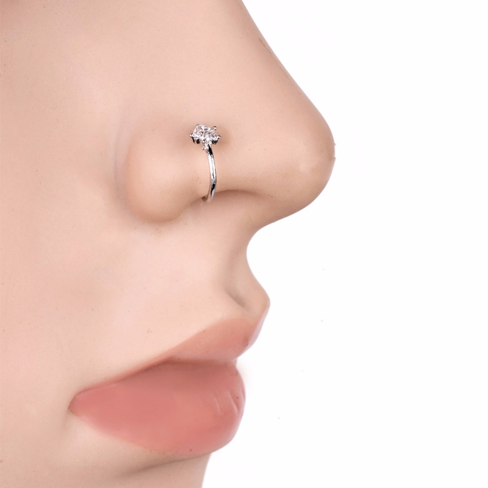 1pc Non-Piercing Double Line Paved Gem Septum Hanger Clip-On Fake Nose Ring