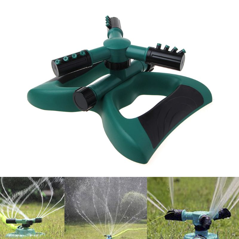 

Automatic 360 Degree Rotating Adjustable Garden Lawn Water Sprinkler 3 Arm Sprayer Irrigation System Leak Free, Green