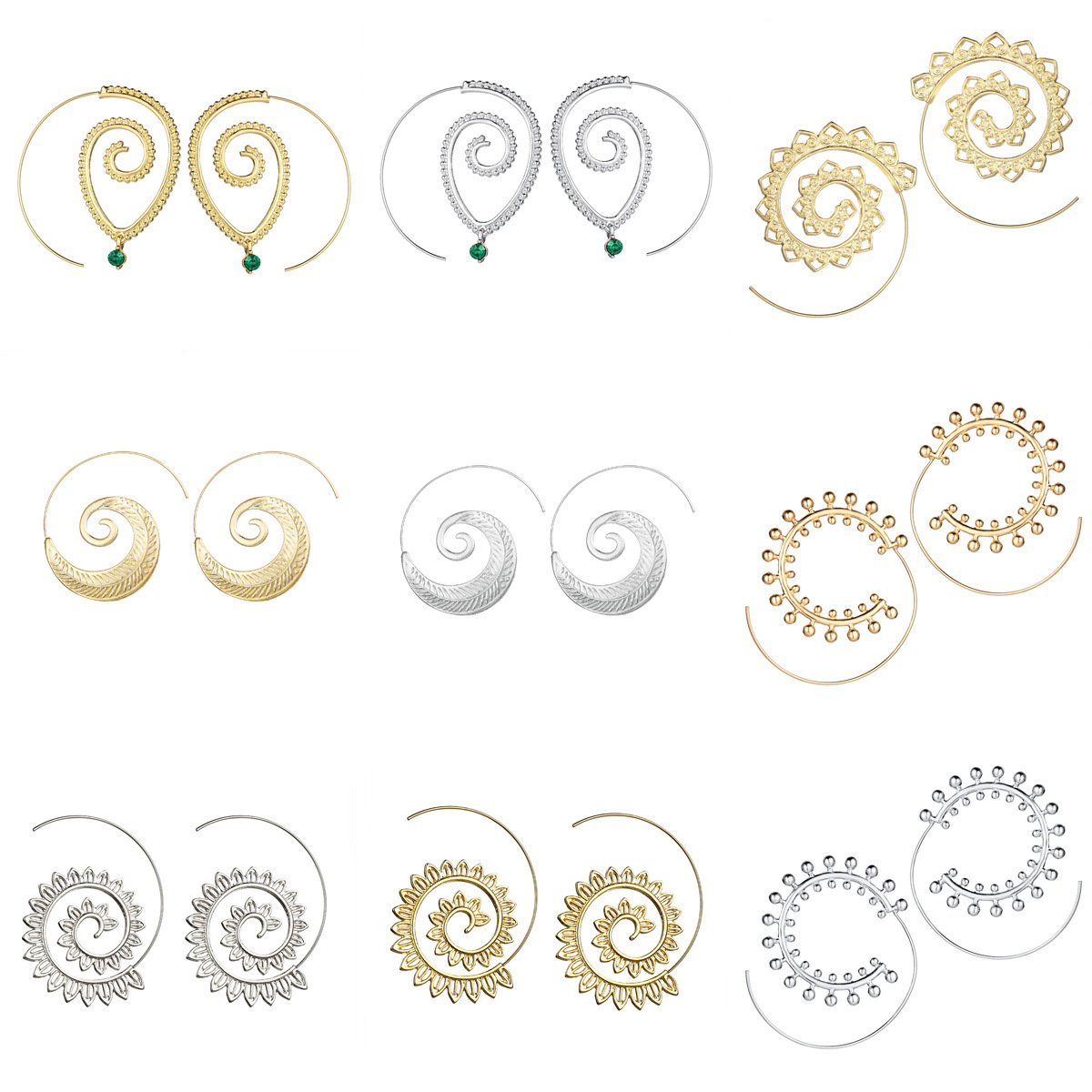 

Exaggeration Vortex Gear Shape Earrings Personality Circle Screw Type Earring Product Gold And Silver