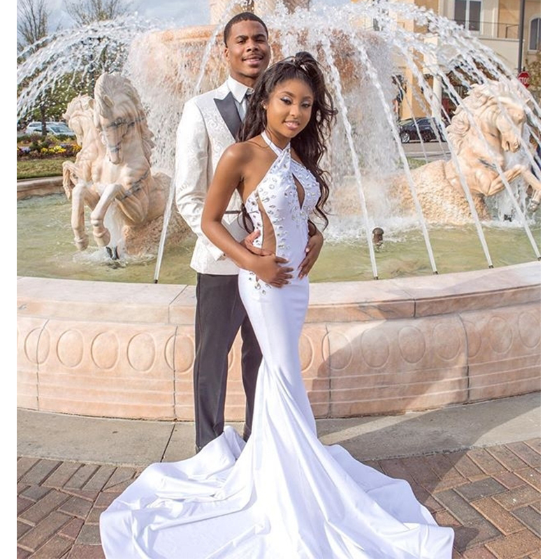 

White Jersey Prom Dresses Mermaid Stunning Beaded Black Girls Prom Gowns Long Newly Graduation Dress, Light purple