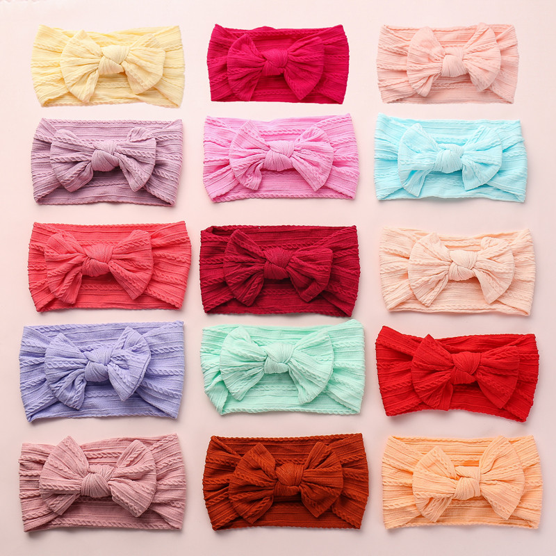 

27 PCS Soft Wide Nylon Bows Headbands,Baby Girls Knotbow Cable Knit Nylon Headwraps Turban Head Wraps For Girls Hair Accessories, 27 colors