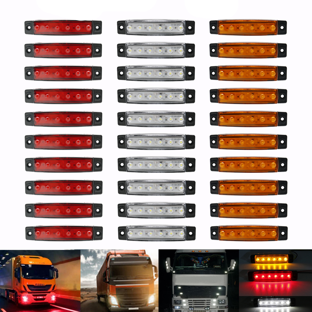 

10Pcs 6 LED Red White Amber Auto Car Truck Bus Lorry Trailer Side Marker Indicators Light 12V Rear Side Lamp