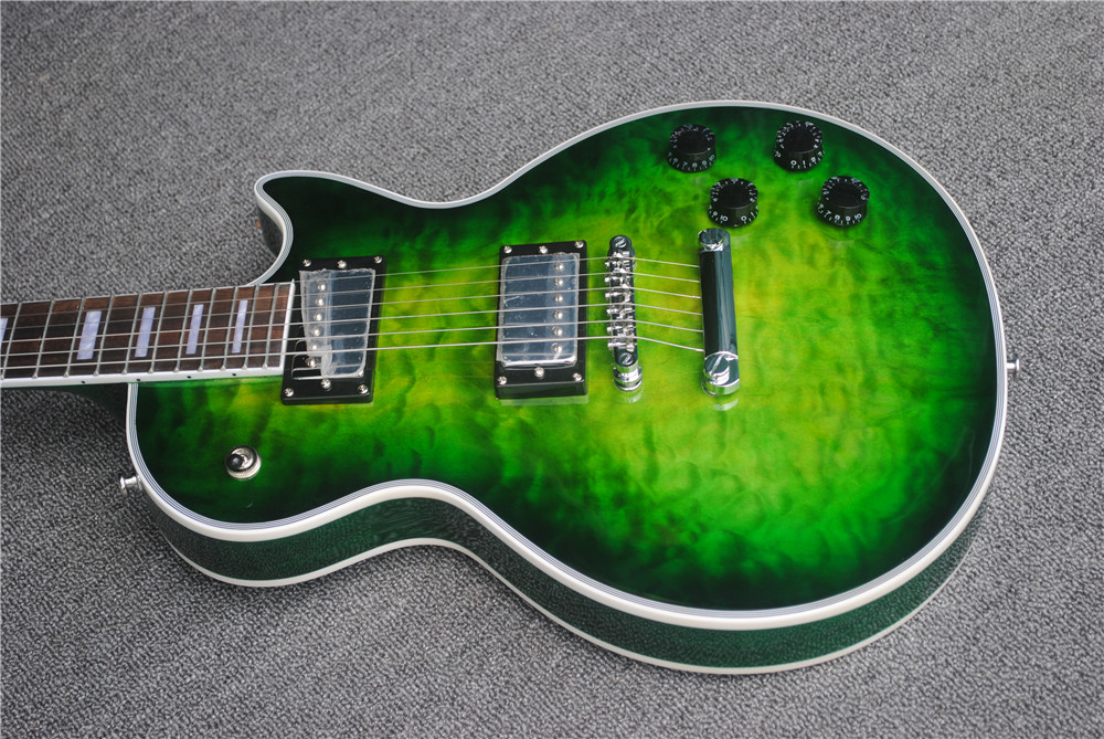 High-quality custom electric guitar, high-quality musical instrument, optional color, green flower, Gold accessories