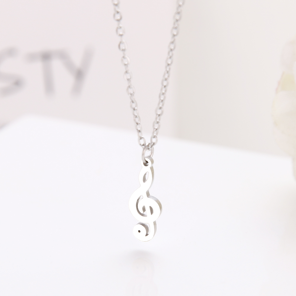 

Genuine Stainless Steel Fashion Literary Musical Notes Treble Clef Pendant Necklaces Gold Color For Women Jewelry Necklace Bridal Wedding