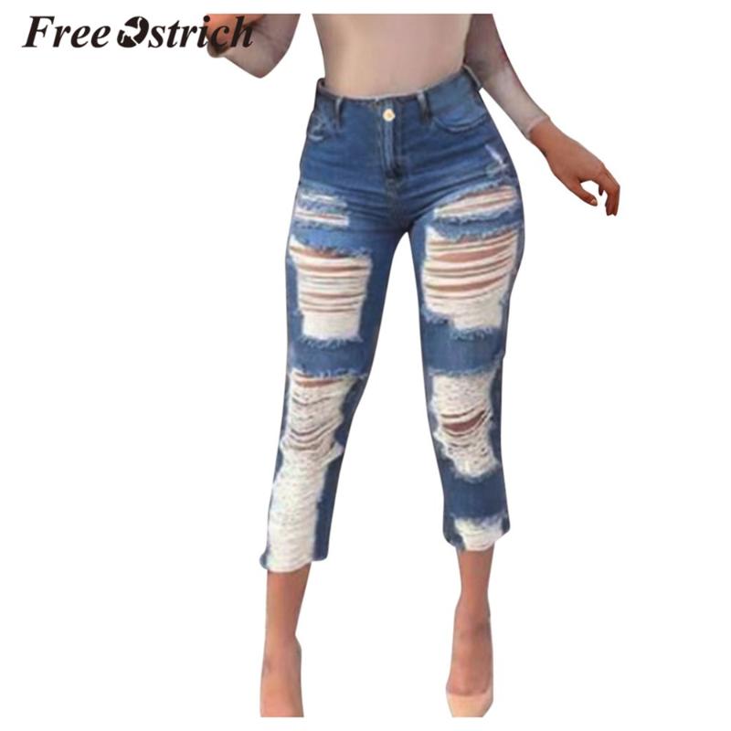 

Free Ostrich Clothes Women Denim Pants Skinny Jeans High Waist Jeans Stretch Leggings Jeggings Pencil Pants Sexy Hole Jean, Blue