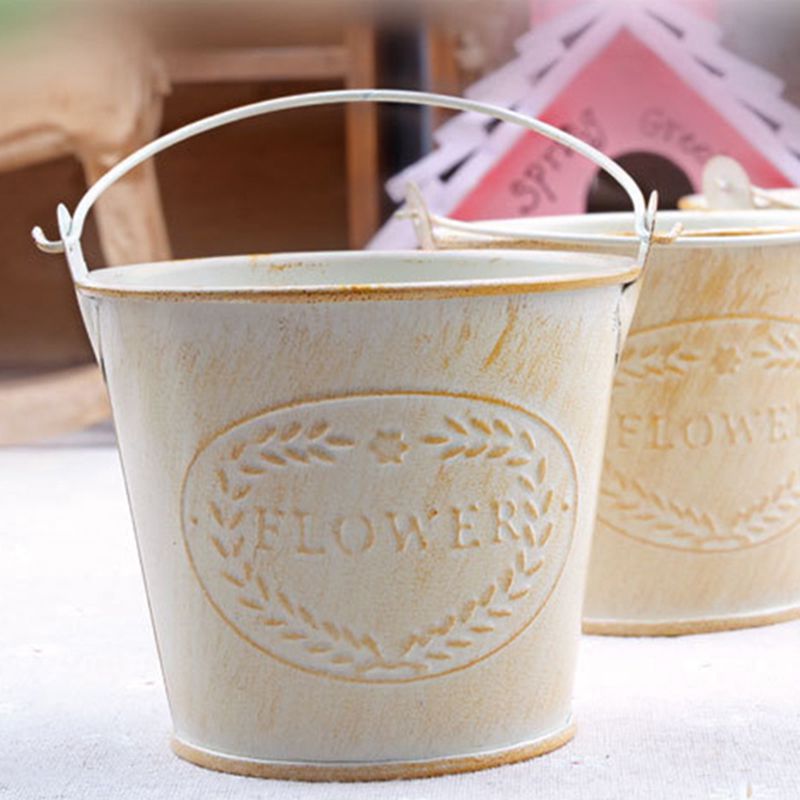 

Flameer Shabby Chic Iron Flower Buckets Plants Planter Pot Bucket Flower Vases Home Balcony Floral Decor