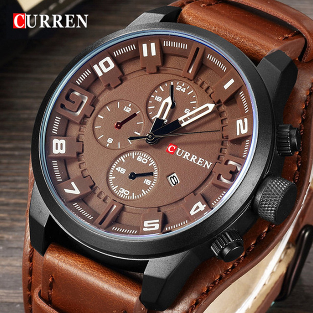 

CURREN 8225 Mens Watches Waterproof Top Brand Luxury Calendar Fashion Male Clock Leather Sport Military Men Wristwatch Dropship LY191206, Brown white