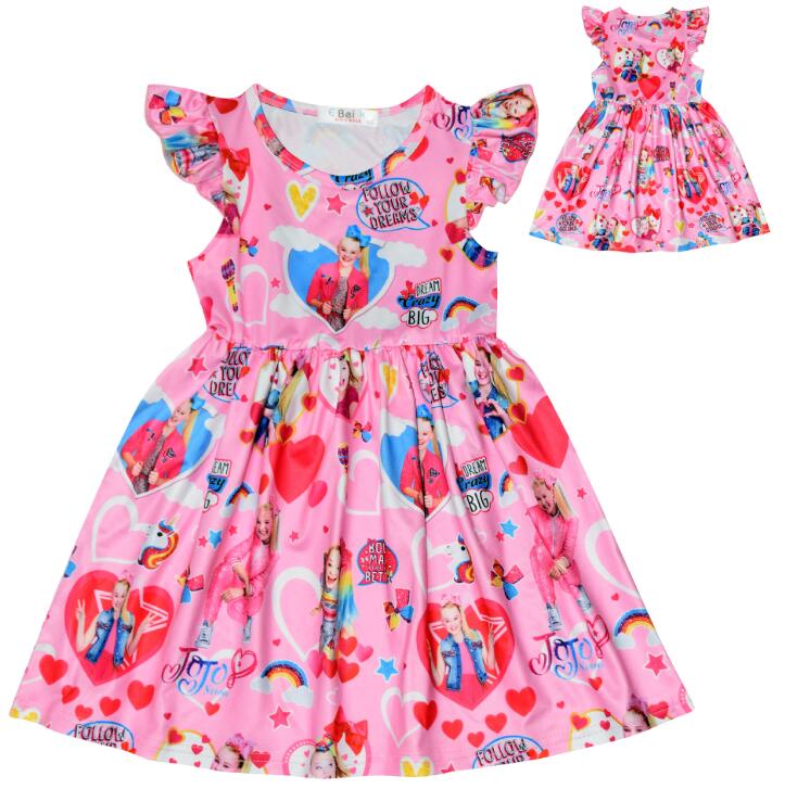 

Ins JOJO SIWA Unicorn girl's dress milk ice silk flying sleeve girl's skirt the best gift for kids, Red;yellow