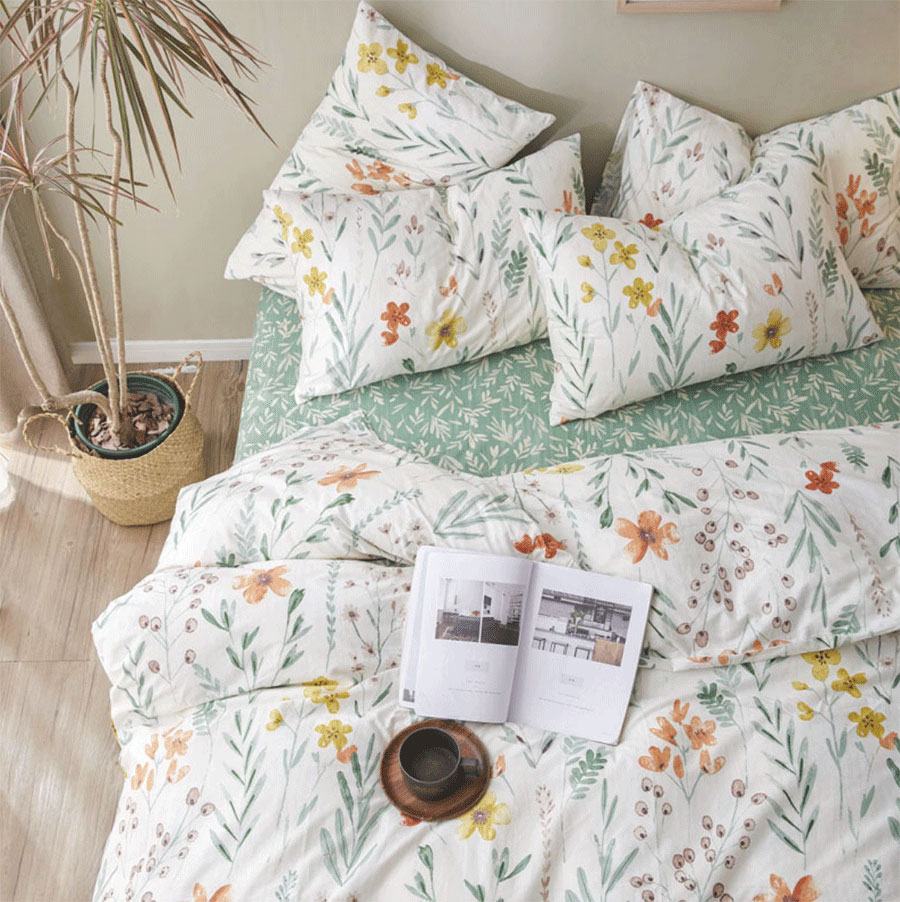 

Colorful flower yellow green bedding set girl, full queen cotton single double home textile bed sheet pillowcase duvet cover, Color 05