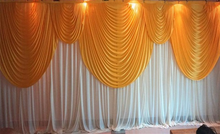 6m/20ft (w) x 3m/10ft (h) White Wedding backdrop curtain with gold swags wedding props wedding background veil-image-454889640