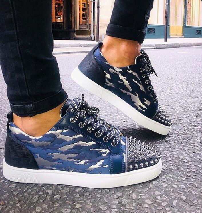 

New Creativity Brand Shoes,Luxury Red Bottom Men High Top Spikes Orlato Men Sneakers With Jacquard Genuine Leather Red Sole Shoes Flats Free