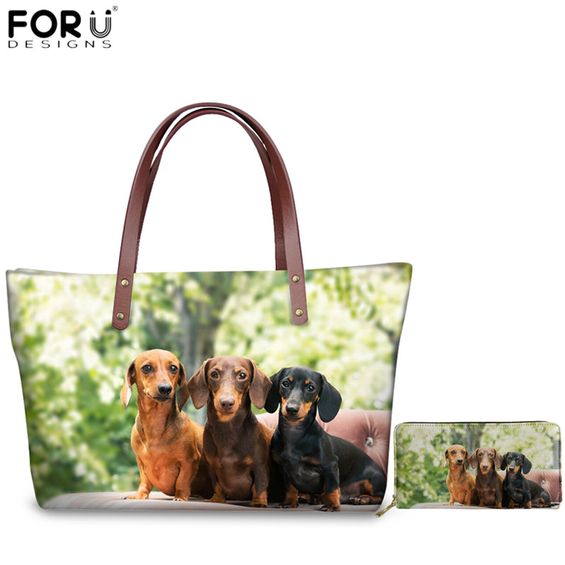 Womens Leather Head Dachshund Dogs Art Handbag Satchel Tote Bag Tote Purse