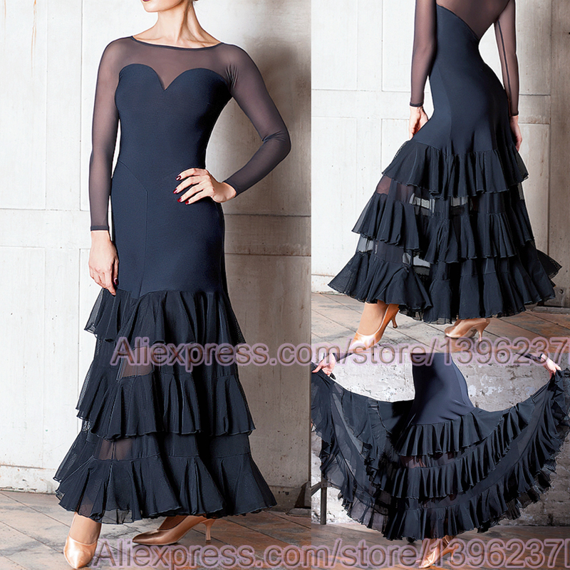 

Ballroom Competition Dance Dresses Women 2019 New Design Cheap Flamenco Skirt High Quality Elegant Standard Ballroom Dress, Black
